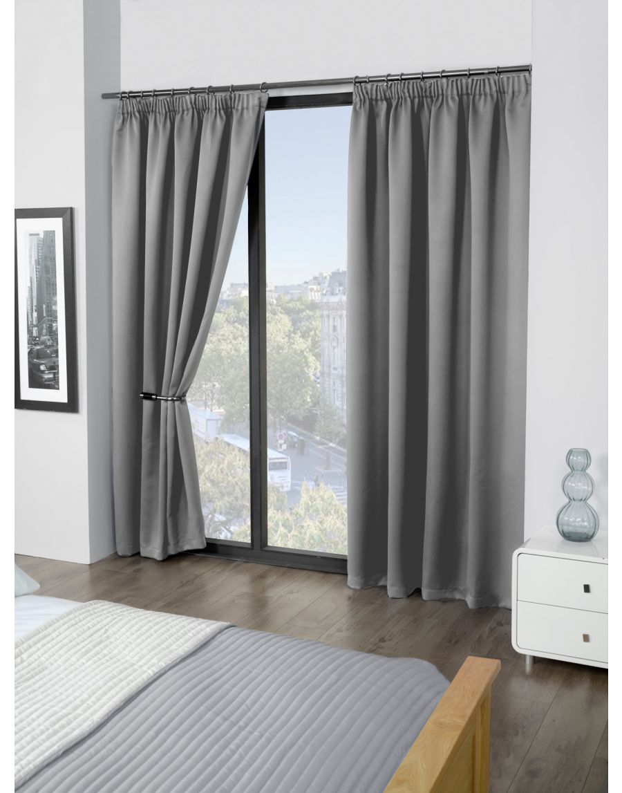 CALI Blackout Curtains, SILVER Pencil Pleat ready made Curtains, Bedroom  Lounge