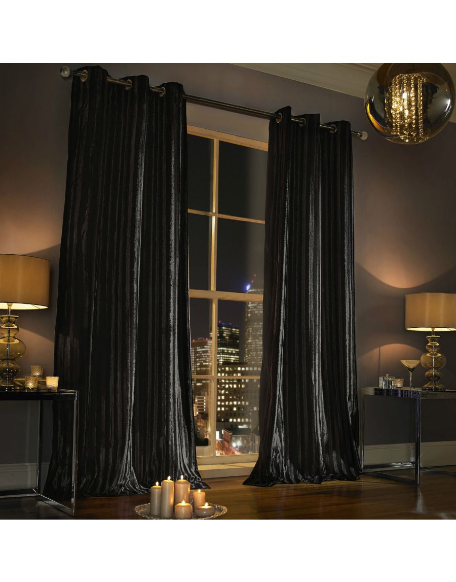 Kylie Minogue ILIANA Black Curtains Designer Eyelet Velvet / Velour Lined  Curtains