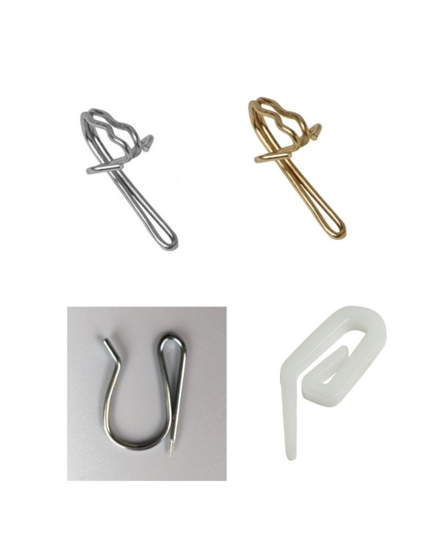 Curtain Hooks, for Pencil Pleat pleat tape, Brassed, Silver Metal, Plastic  curtain Hooks