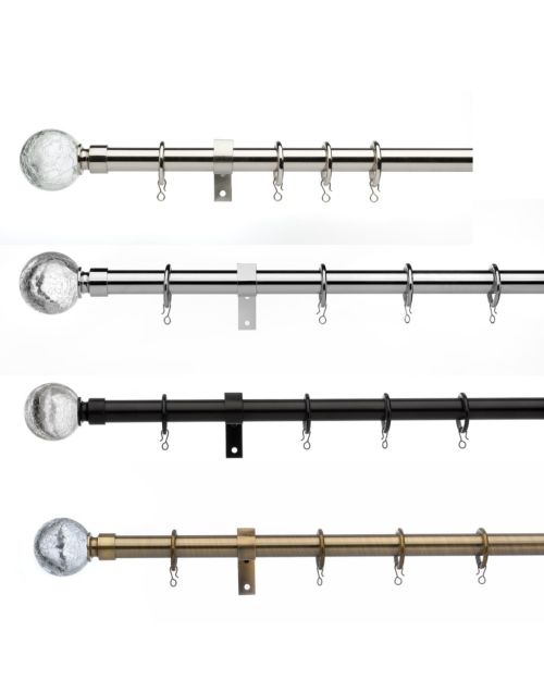 16/19mm Universal Metal Curtain Pole Extendable pole Crackled Glass finial
