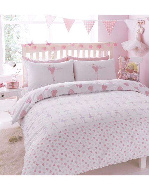 Ballerina-Hearts-design-reversible-Childrens-bedding-duvet-cover-pillow-121607701077