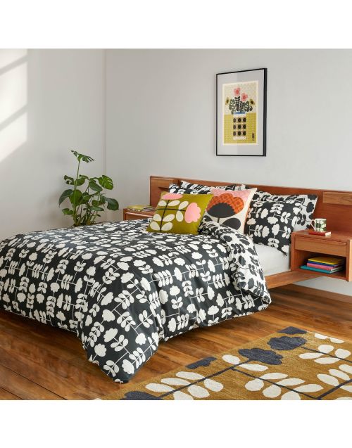 Orla Kiely Cut Stem, monochrome Reversible Bed set, 100% Cotton bedding, Black and White