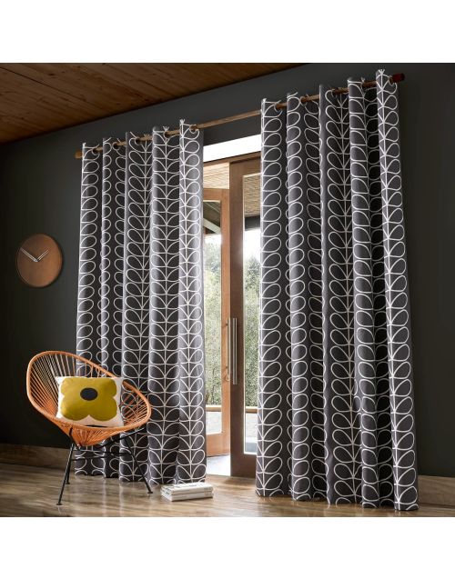 Orla Kiely Linear Stem Lined Eyelet Curtains, Charcoal