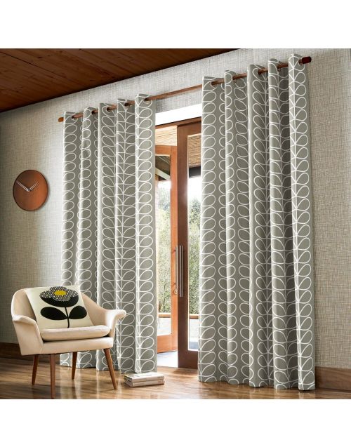 Orla Kiely Linear Stem Eyelet Curtains, Ready Made,  Silver