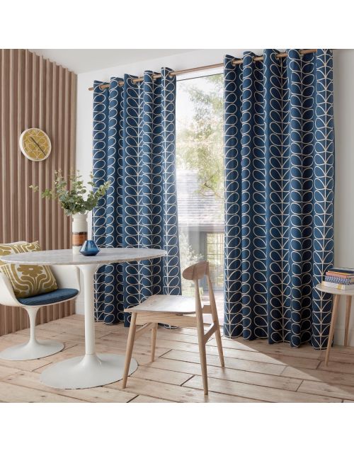 Orla Kiely Linear Stem Eyelet Curtains, Ready Made, Whale Blue 