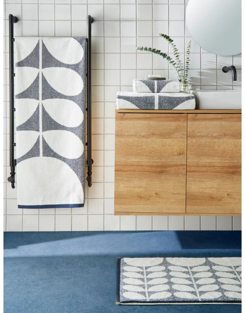 Orla Kiely Sunflower Stem Bathroom Towels, 100% Cotton, Whale Blue