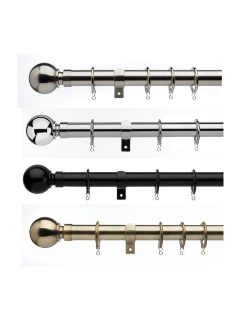 Universal Extendable Metal Curtain Pole BALL Finial, 25-28mm, No cutting required