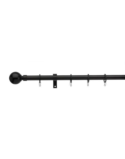 16/19mm Universal Metal Curtain Pole Extendable pole Ball finial, Black