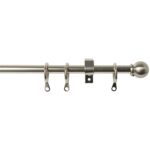 Metal Extendable Curtain pole set no cutting required Satin steel pole with metal bracket rings and ball finials, ready to fit