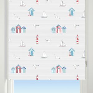 Patterned, Beach Huts & Boats, Grey Blue & Red ABC Decor