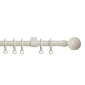 13-16mm Curtain Pole set with plain ball finial end, in Cream with brackets and rings