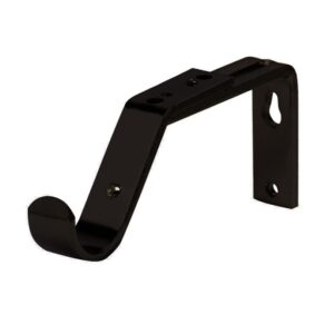 Black metal curtain pole bracket for use with bay window curtain poles