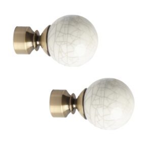 Cream Ceramic Ball finials with Antique brass collar to use with 28mm Curtain poles