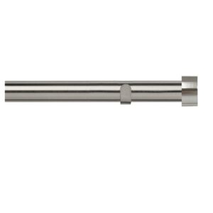 Complete metal curtain pole set 28mm, satin steel colour with brackets and stud finial ends
