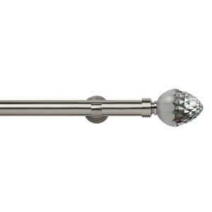 Satin Steel Eyelet curtain pole 35mm diameter with Acorn styre finials