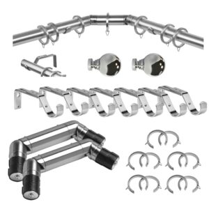Bay window curtain pole 35mm double corner Ball Chrome