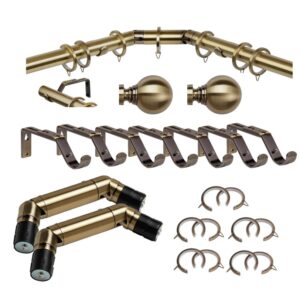 Antique Brass Bay window curtain pole set, brackets corner elbow connectors rings 35 millimetre diameter poles