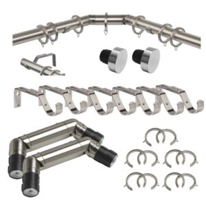 Bay window curtain pole 35mm double corner Stud satin steel