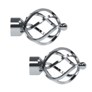 Metal Cage Curtain pole finials in Chrome colour finish to fit 28mm curtain poles