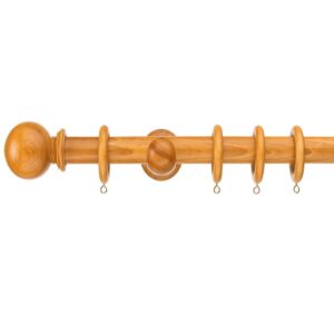 Antique Pine Swish Naturals wood curtain pole, ball finials brackets and rings 35mm diameter