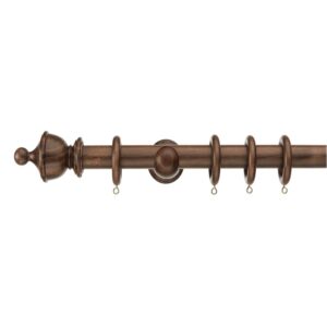 Dark Walnut wood curtain pole with Urn style finals, with rings and brackets, 35 millimetre diameter pole