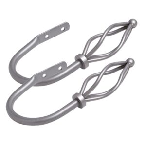 Pair of Silver metal curtain holdbacks with cage finial end, to match the 16/19, crown curtain poles