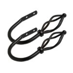 Pair of Black metal curtain holdbacks with cage finial end, to match the 16/19, crown curtain poles