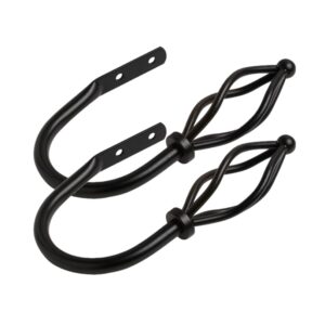 Pair of Black metal curtain holdbacks with cage finial end, to match the 16/19, crown curtain poles