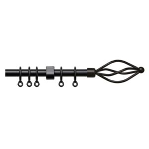 Black Metal extendable curtain pole set 16-19mm diameter pole with plastic click in bracket and rings, Cage finial