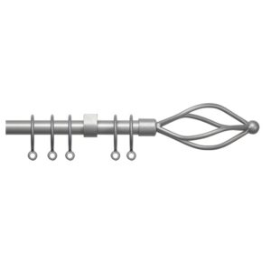 Silver Metal extendable curtain pole set 16-19mm diameter pole with plastic click in bracket and rings, Cage finial