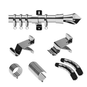 Swish Design Studio bay window curtain pole blossomtime finial in chrome finish, includes brackets, rings. adjustable corner joints, finails, fixings and instructions