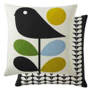 Orla Kiely Early bird Feather Filled Cushion, 100% cotton cover, iconic leaf and bird design