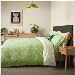 Orla Kiely Criss Cross Stem Basil Green duvet bedset 100% cotton and reversible design