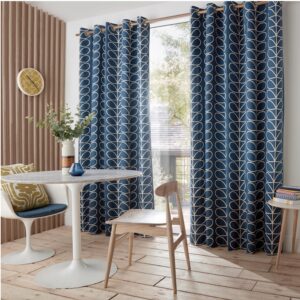 Orla Kiely Linear Stem Whale blue pair of eyelet curtains, ready to hang, 8 sizes to choose from