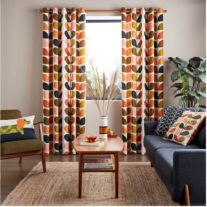 Pair of Orla Kiely Multi Stem Auburn Curtains, 100% cotton face, fully lined, with Eyelets to thread straight onto the curtain pole