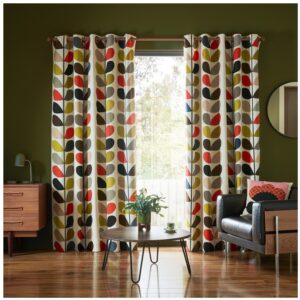 Pair of Orla Kiely Multi Stem Lined Eyelet Curtains, iconic Leaf design in many sizes