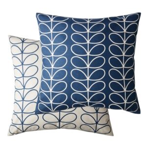 Orla Kiely Small Linear Stem Whale feather filled cushion in a classic blue design. 100% cotton with a concealed zip closure.