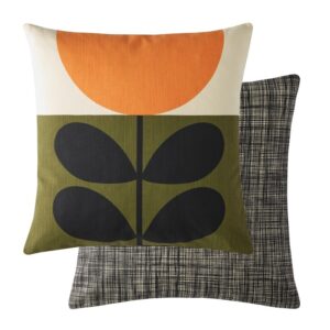 Orla Kiely Sunflower Orange filled cushion has a mid-century inspired colour palette of warm cream, olive green and bright orange. Orla Kiely’s signature Scribble print texture is on the reverse. Cotton cover, microfibre filled with a zip closure