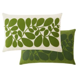 Orla Kiely Sycamore Stripe Dill Green Microfibre 40x60cm Cushion. 100% cotton cover with concealed zip closure. Printed in a vibrant green and warm cream shade on one side, and fresh green tones on the other