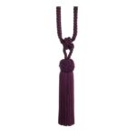 Aubergine Swish Cheviot curtain tieback with Turk's head knot and tassels