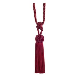 Bordeaux Swish Cheviot curtain tieback with Turk's head knot and tassels