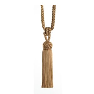 Gold Swish Cheviot curtain tieback with Turk's head knot and tassels