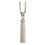 Ivory Swish Cheviot curtain tieback with Turk's head knot and tassels