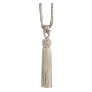 Ivory Swish Cheviot curtain tieback with Turk's head knot and tassels