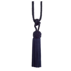 Navy Swish Cheviot curtain tieback with Turk's head knot and tassels