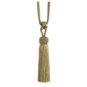 Pistachio Green Swish Cheviot curtain tieback with Turk's head knot and tassels