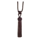 Brown Swish Cheviot curtain tieback with Turk's head knot and tassels