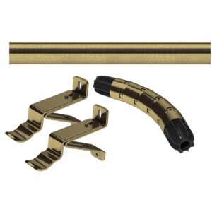 Swish Design Studio 28mm bay bend set Antique brass, 30cm pole brackets and flexible corner joint, to enables you to extend the edges of the bay curtain pole