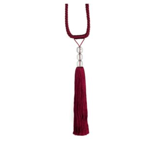 Red Swish Finesse curtain tieback with clear beads and straight tassel