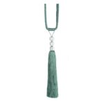 Teal Swish Finesse curtain tieback with clear beads and straight tassel